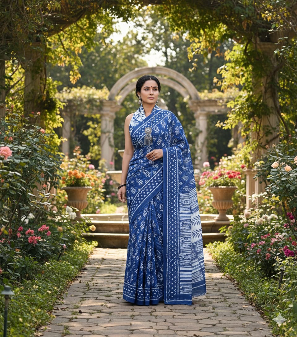 Soft Mulmul Cotton Saree with Jaipuri Ethnic Print