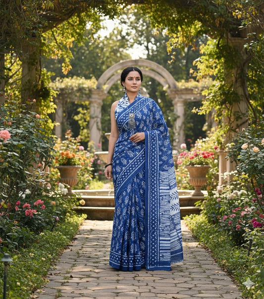 Soft Mulmul Cotton Saree with Jaipuri Ethnic Print