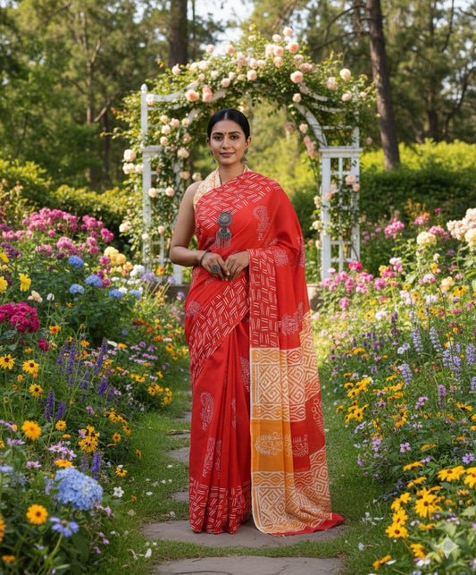 Soft Mulmul Cotton Saree with Jaipuri Ethnic Print