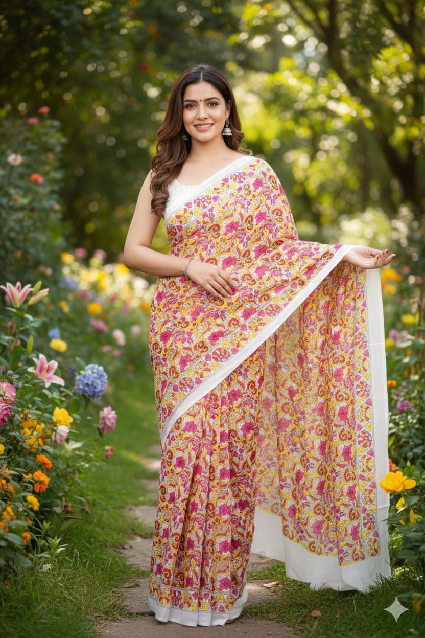 Authentic Jaipur Cotton Mulmul Saree