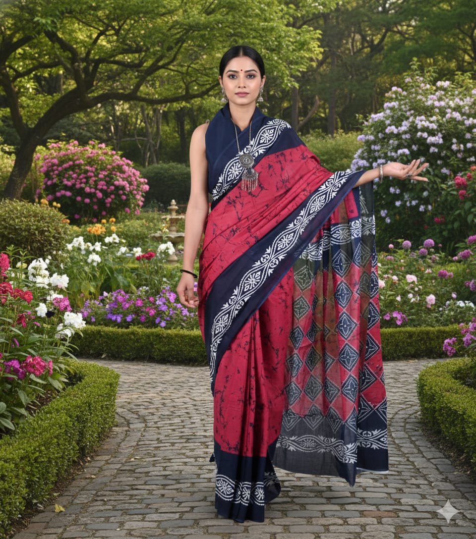 Soft Mulmul Cotton Saree with Jaipuri Ethnic Print