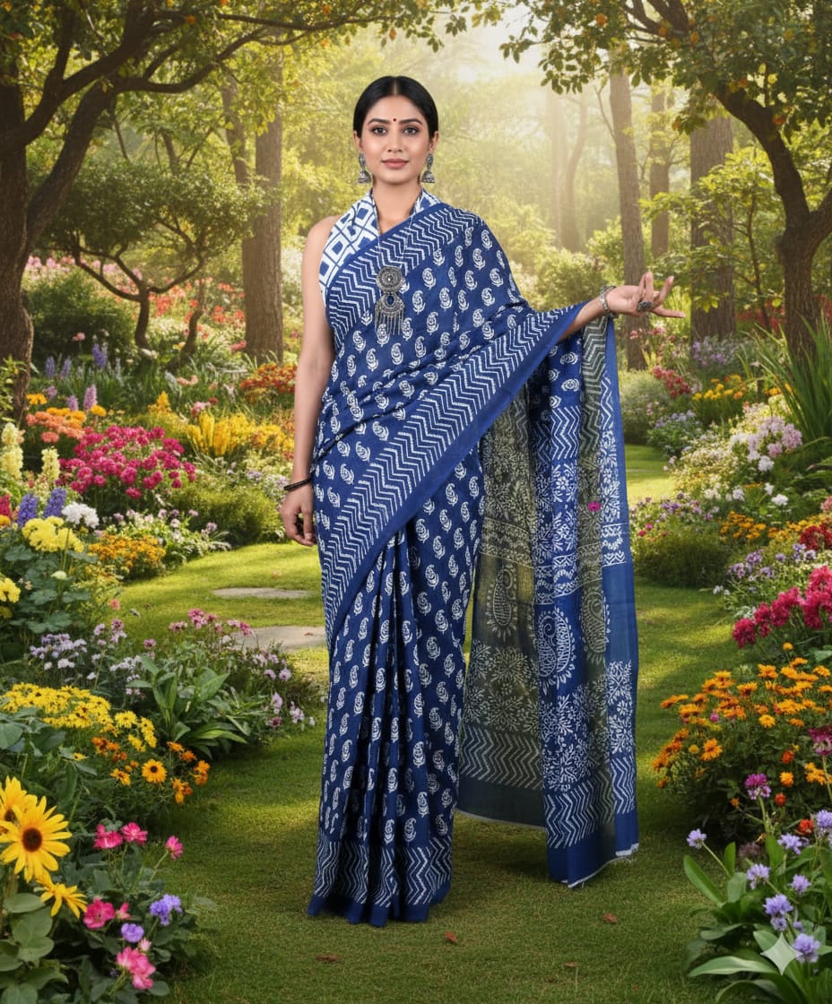 Soft Mulmul Cotton Saree with Jaipuri Ethnic Print