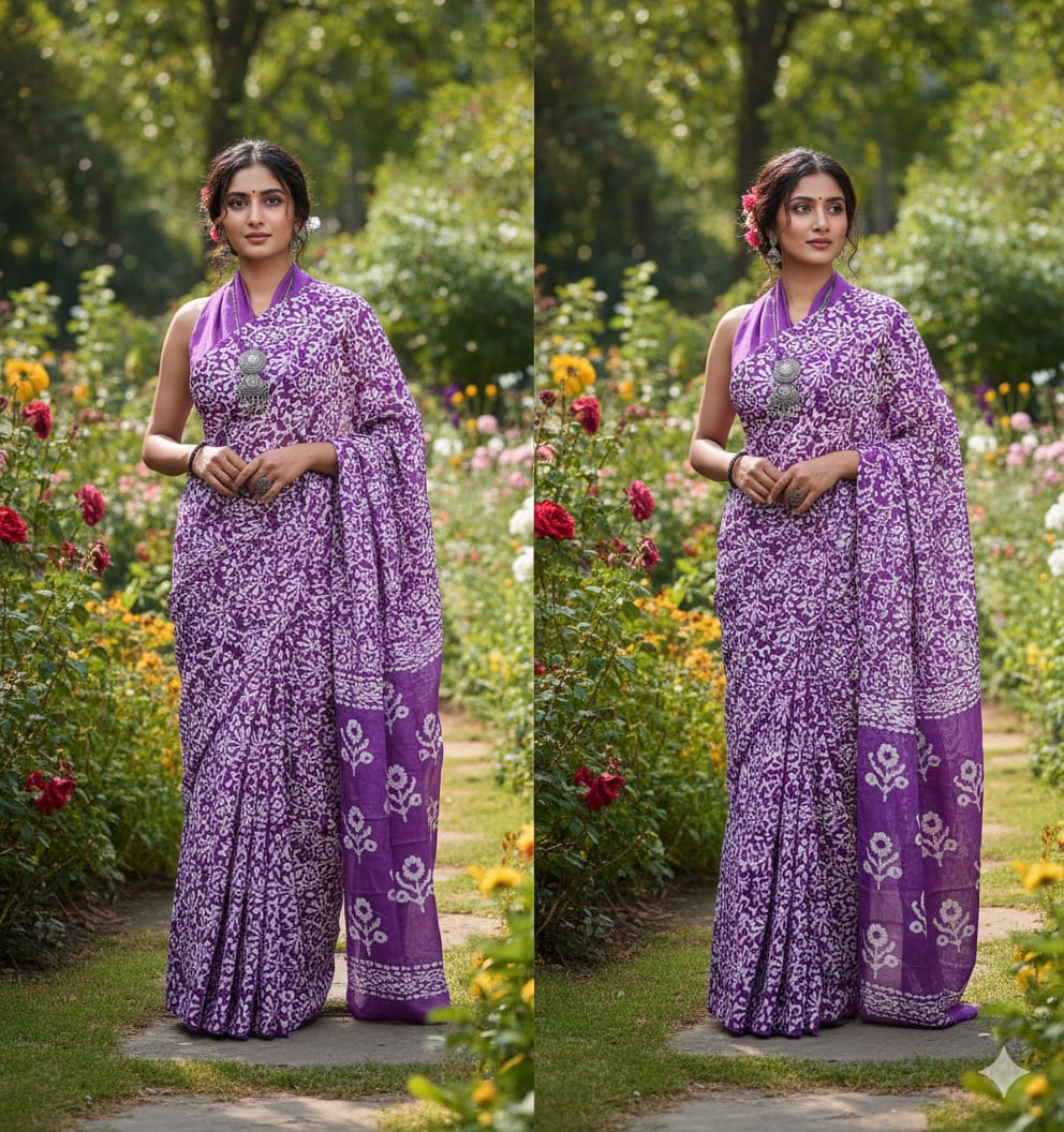 Soft Mulmul Cotton Saree with Jaipuri Ethnic Print