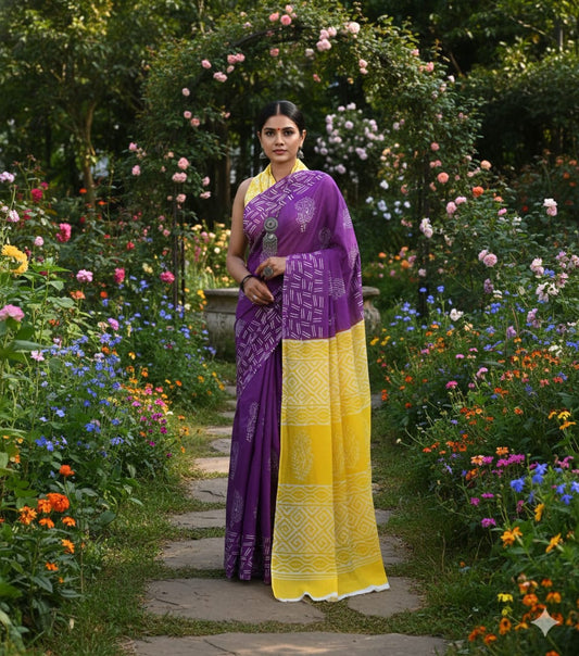 Soft Mulmul Cotton Saree with Jaipuri Ethnic Print