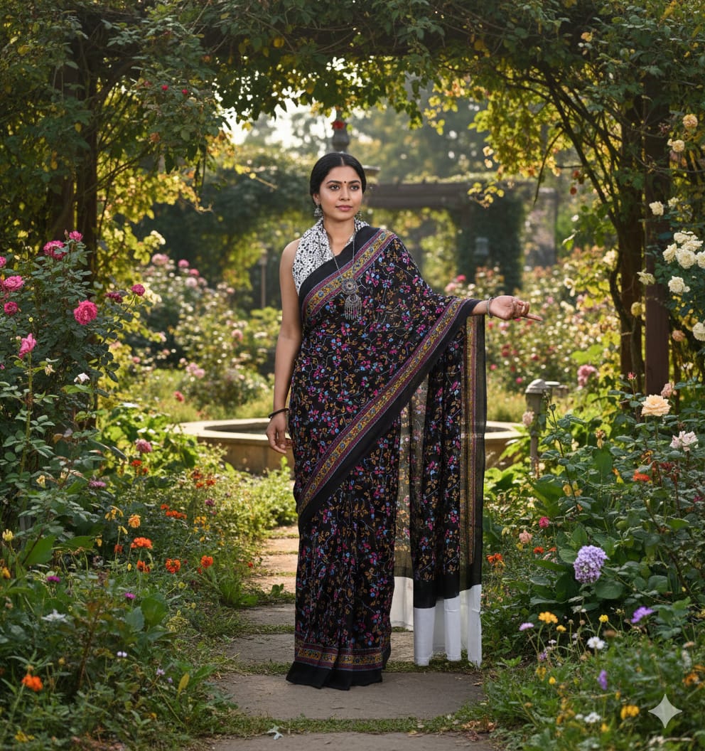 Soft Mulmul Cotton Saree with Jaipuri Ethnic Print