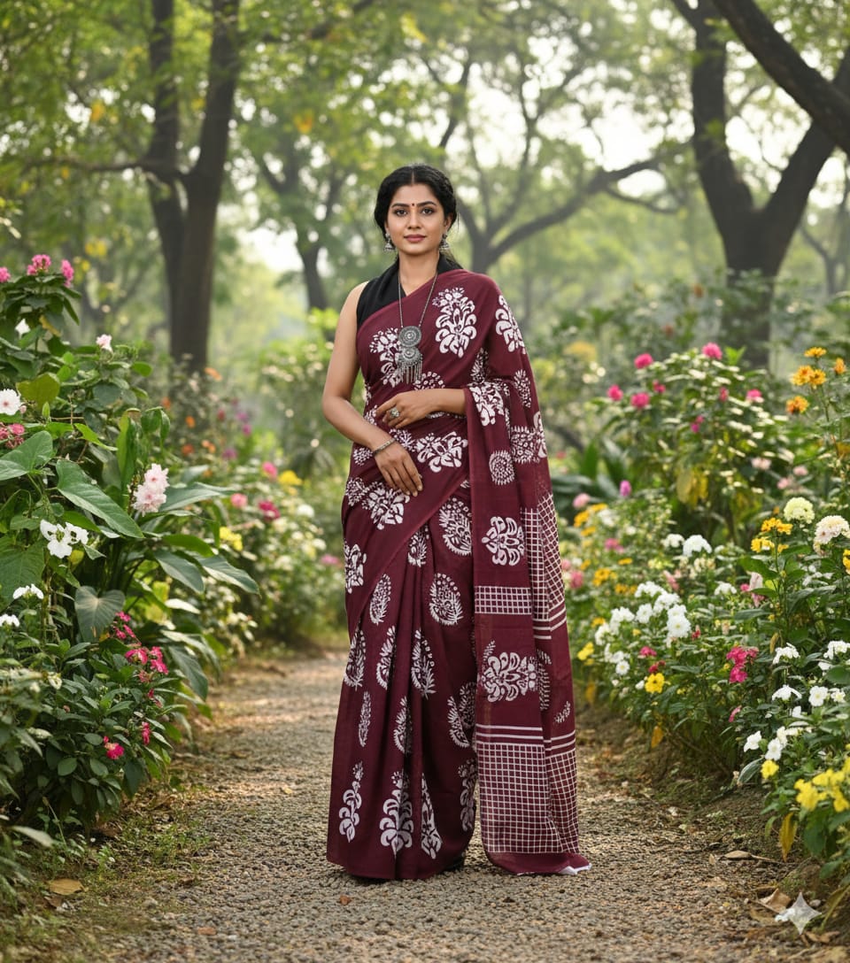 Soft Mulmul Cotton Saree with Jaipuri Ethnic Print