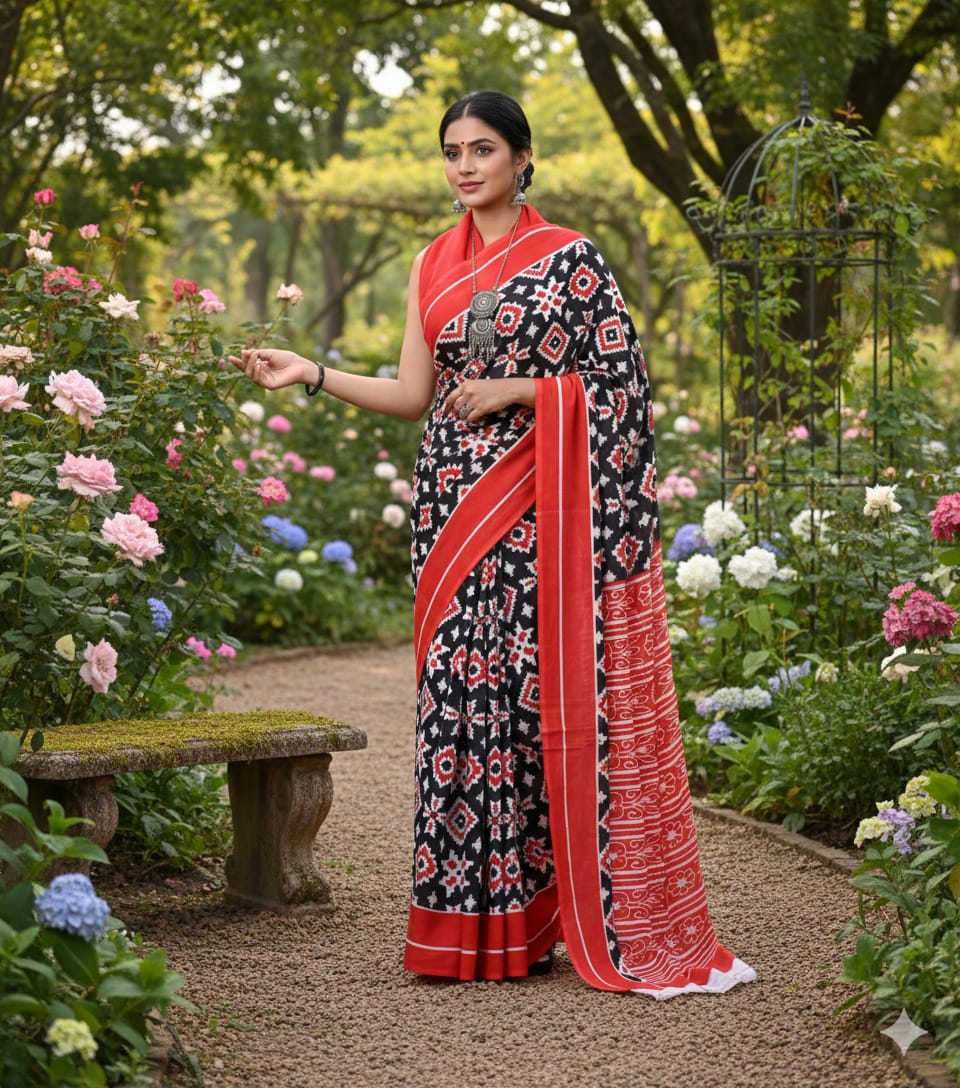 Soft Mulmul Cotton Saree with Jaipuri Ethnic Print