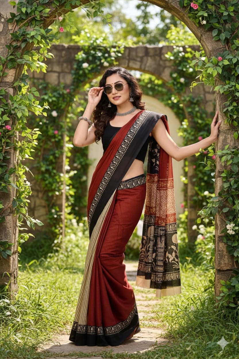 Soft Mulmul Cotton Saree with Jaipuri Ethnic Print