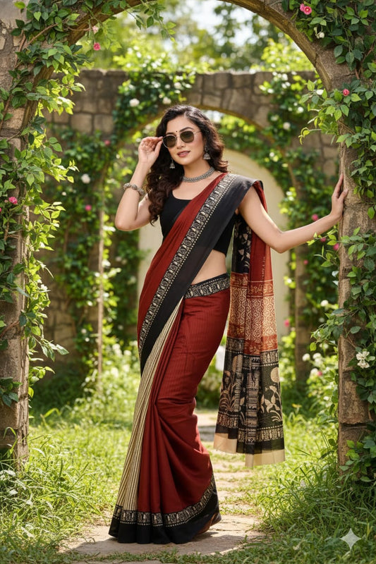 Soft Mulmul Cotton Saree with Jaipuri Ethnic Print
