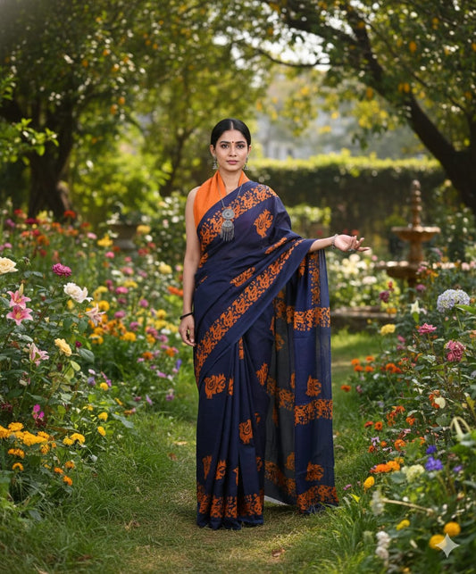 Handcrafted Jaipur Print Soft Cotton Mulmul Saree