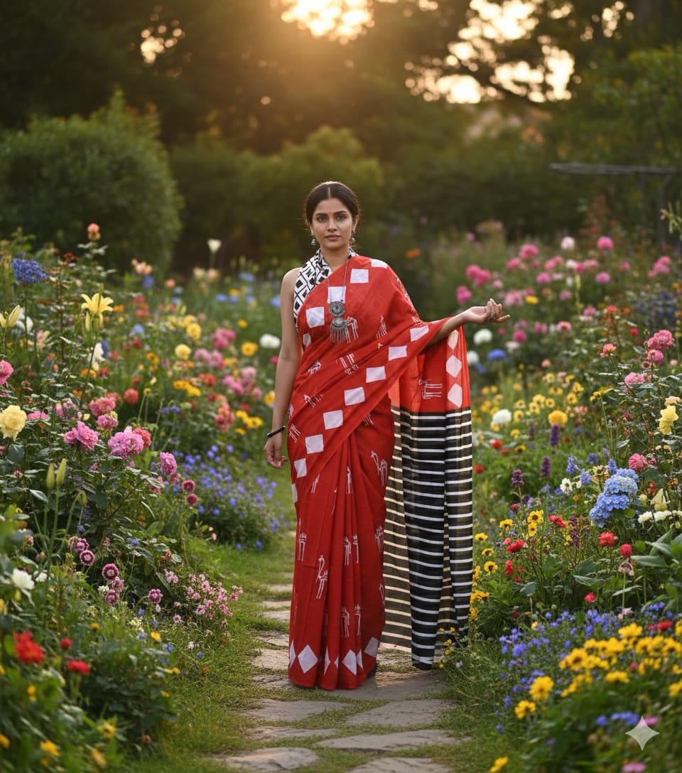 Handcrafted Jaipur Print Soft Cotton Mulmul Saree