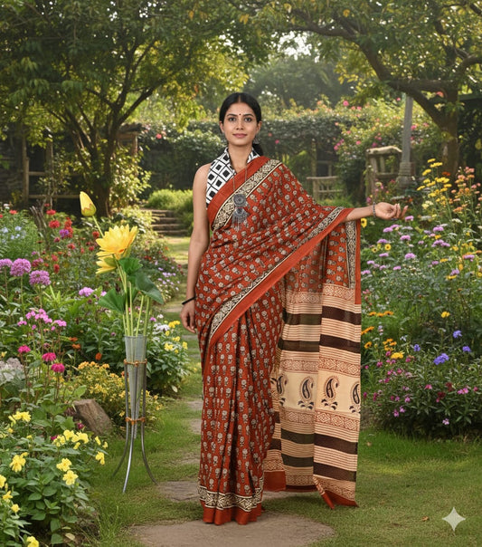 Soft Mulmul Cotton Saree with Jaipuri Ethnic Print