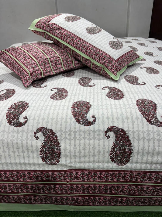 Handcrafted Jaipuri Look Cotton Double Bedsheet with 2 Reversible Pillow Covers