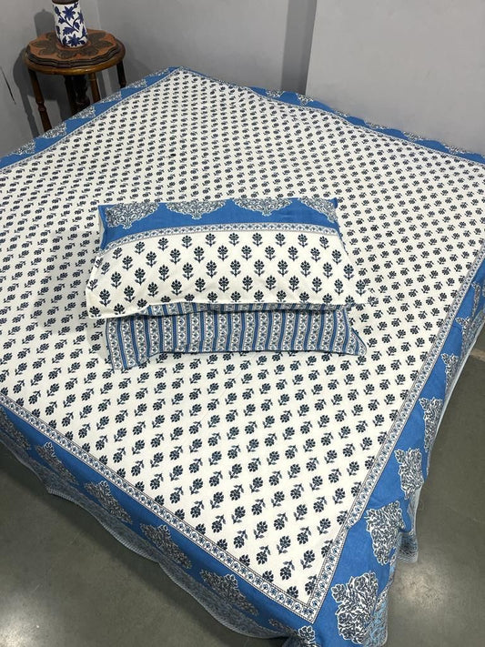 Handcrafted Jaipuri Look Cotton Double Bedsheet with 2 Reversible Pillow Covers