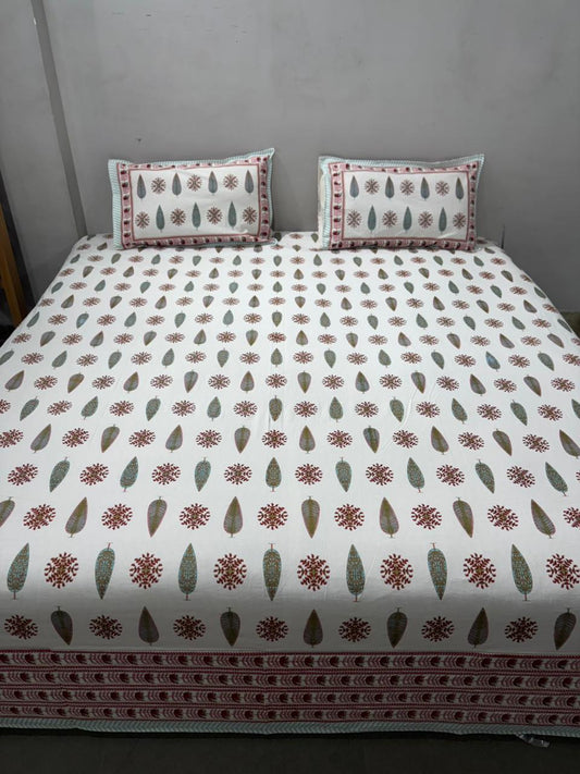 Handcrafted Jaipuri Look Cotton Double Bedsheet with 2 Reversible Pillow Covers