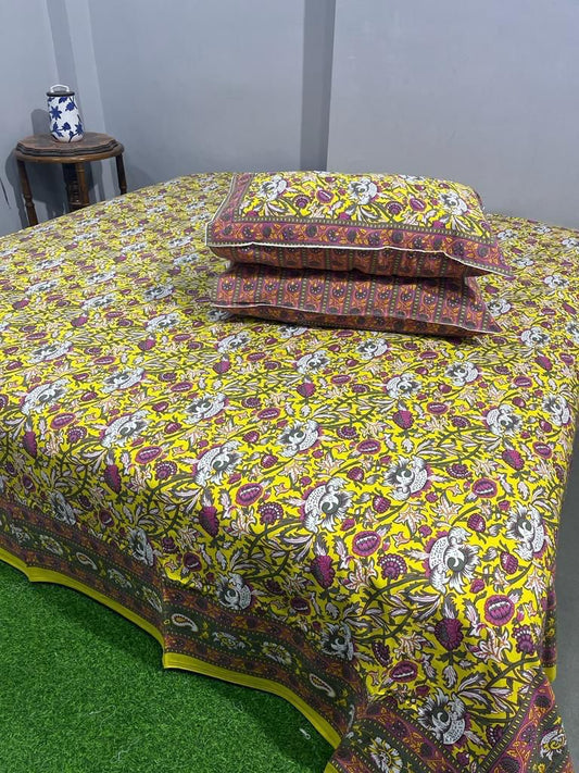 Handcrafted Jaipuri Look Cotton Double Bedsheet with 2 Reversible Pillow Covers