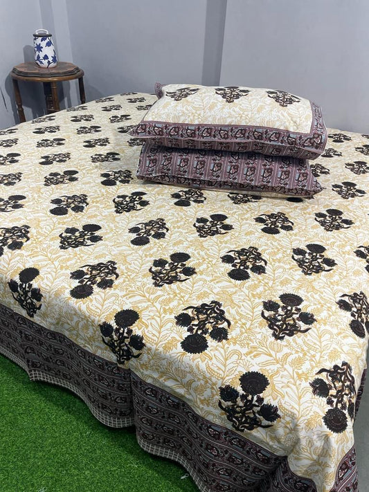 Handcrafted Jaipuri Look Cotton Double Bedsheet with 2 Reversible Pillow Covers
