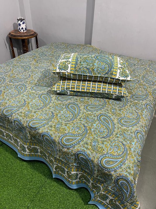 Handcrafted Jaipuri Look Cotton Double Bedsheet with 2 Reversible Pillow Covers