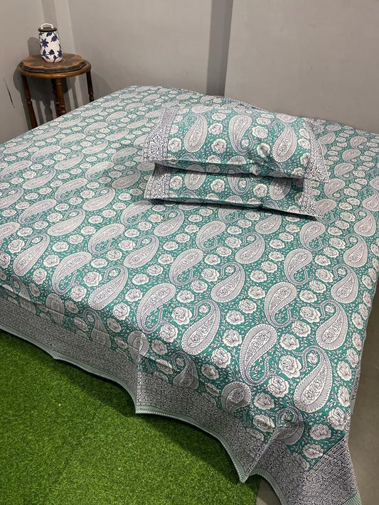 Handcrafted Jaipuri Look Cotton Double Bedsheet with 2 Reversible Pillow Covers
