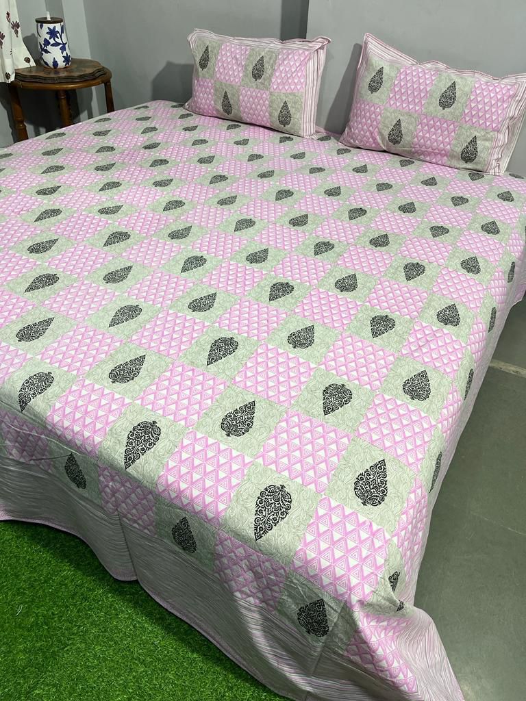 Handcrafted Jaipuri Look Cotton Double Bedsheet with 2 Reversible Pillow Covers