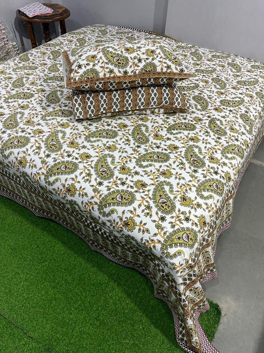 Handcrafted Jaipuri Look Cotton Double Bedsheet with 2 Reversible Pillow Covers