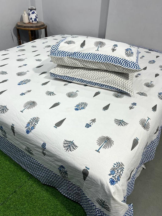 Handcrafted Jaipuri Look Cotton Double Bedsheet with 2 Reversible Pillow Covers
