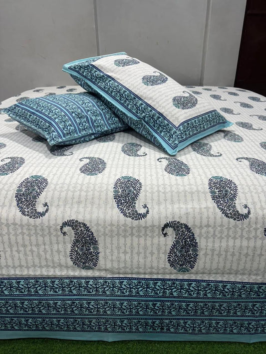 Handcrafted Jaipuri Look Cotton Double Bedsheet with 2 Reversible Pillow Covers