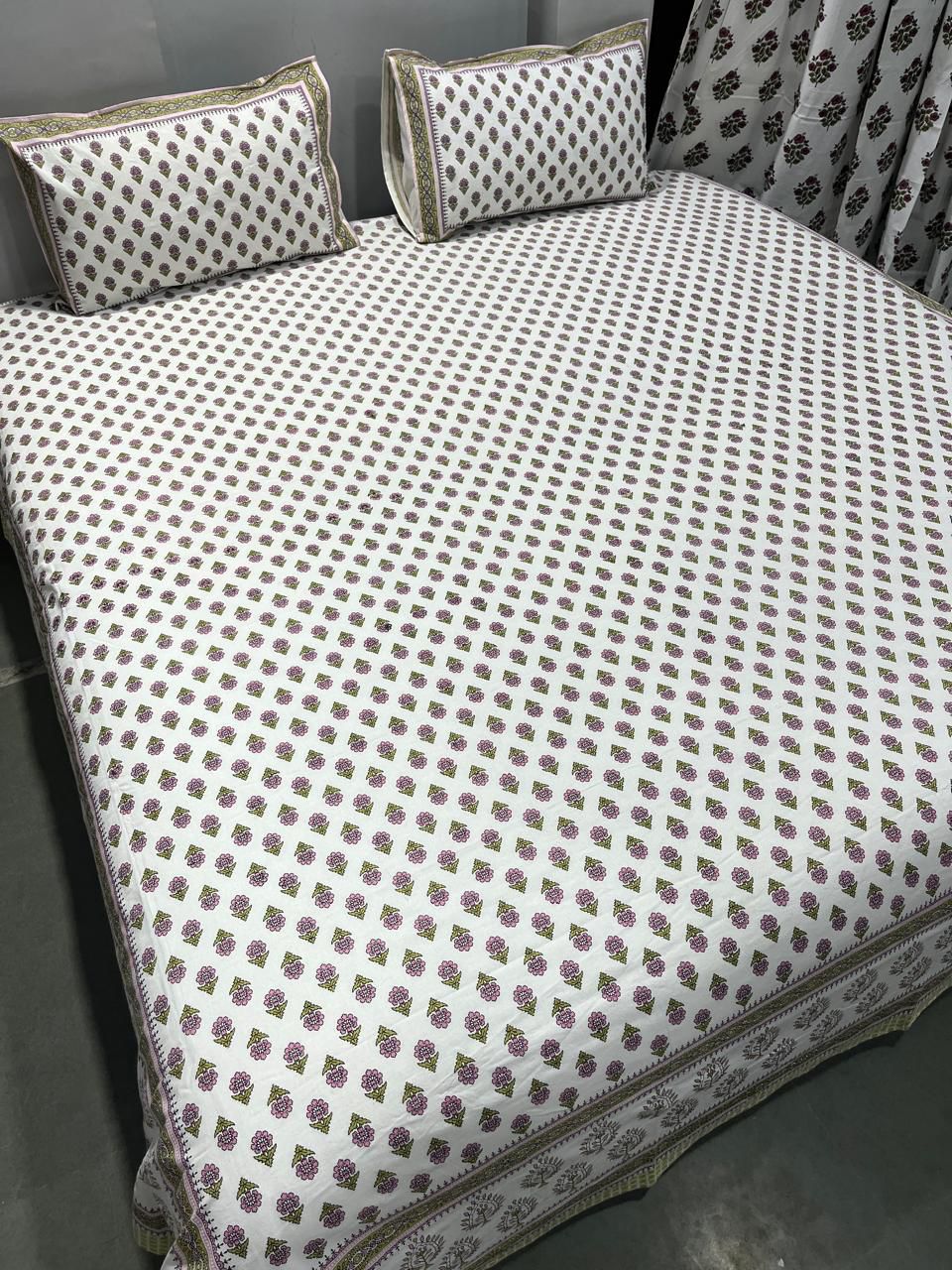 Handcrafted Jaipuri Look Cotton Double Bedsheet with 2 Reversible Pillow Covers