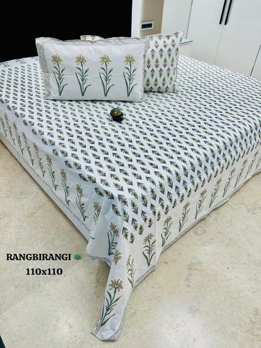 Traditional Jaipuri Printed Cotton Kantha Bedcover