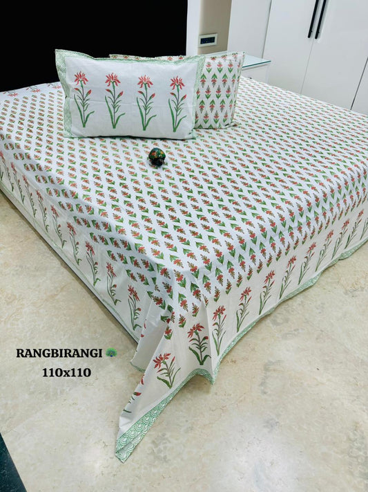 Traditional Jaipuri Printed Cotton Kantha Bedcover