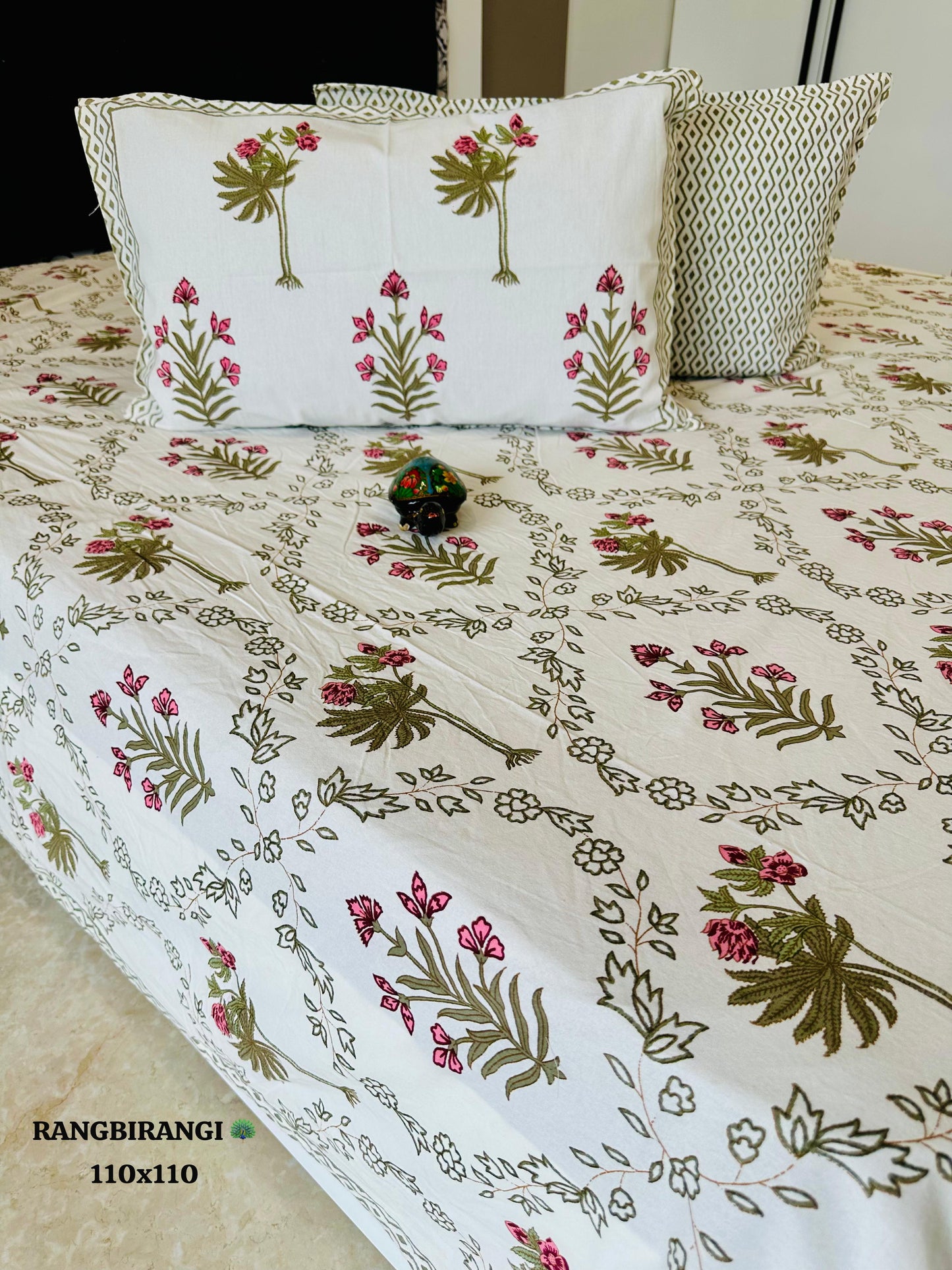 Traditional Jaipuri Printed Cotton Kantha Bedcover