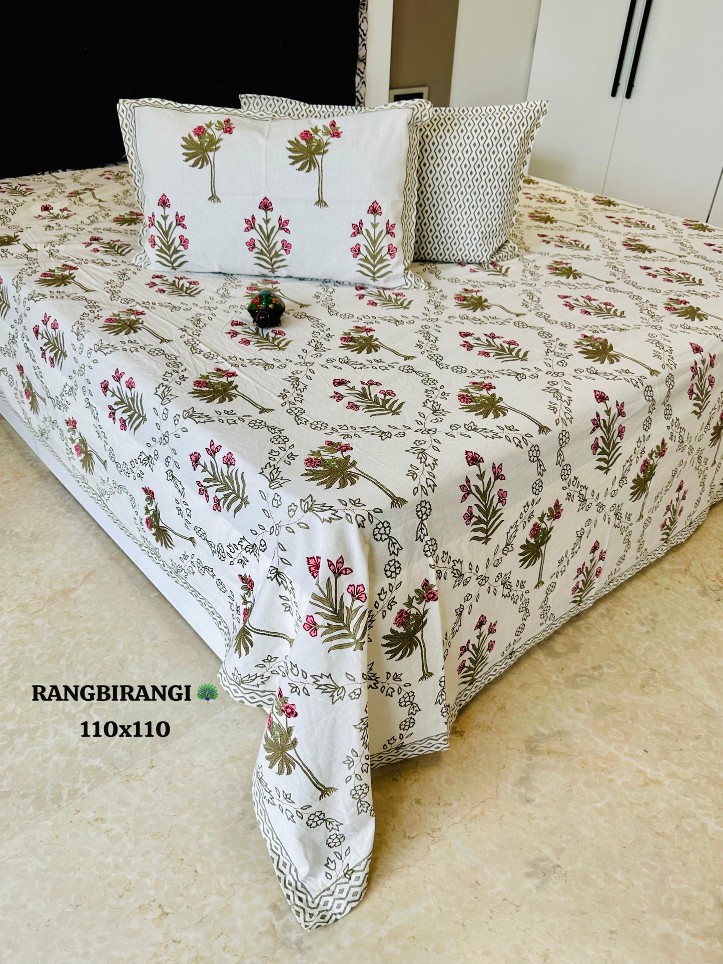 Traditional Jaipuri Printed Cotton Kantha Bedcover