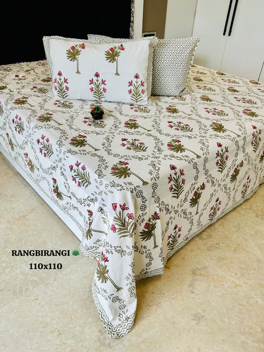 Traditional Jaipuri Printed Cotton Kantha Bedcover