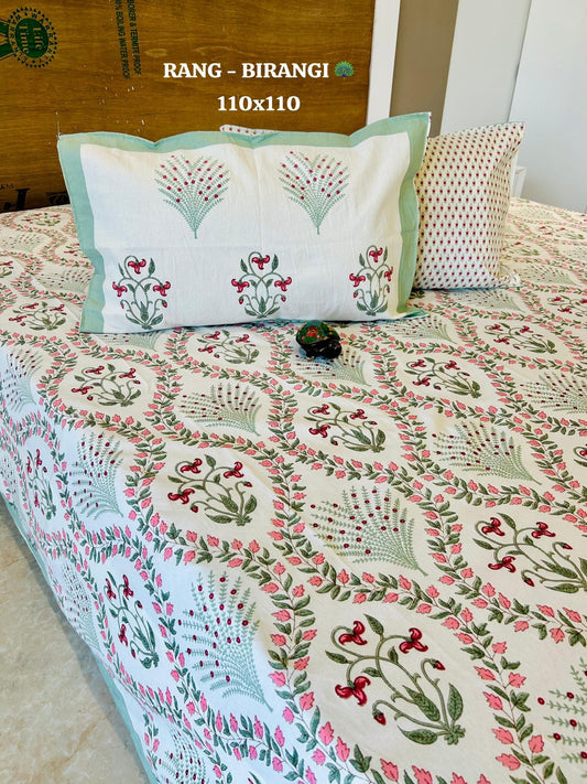 Traditional Jaipuri Printed Cotton Kantha Bedcover