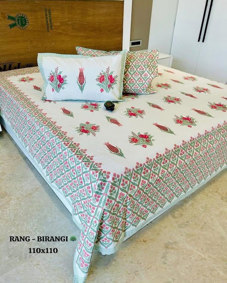 Traditional Jaipuri Printed Cotton Kantha Bedcover