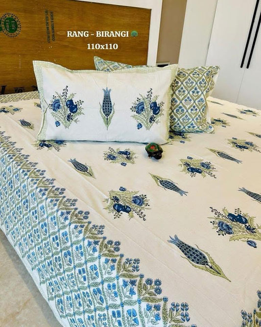 Traditional Jaipuri Printed Cotton Kantha Bedcover