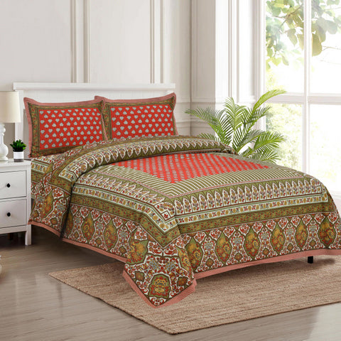 Handcrafted Jaipuri Look Cotton Double Bedsheet with 2 Reversible Pillow Covers