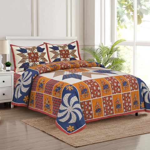 Handcrafted Jaipuri Look Cotton Double Bedsheet with 2 Reversible Pillow Covers