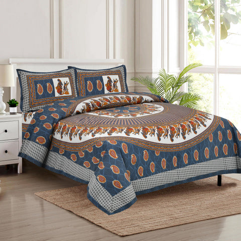 Handcrafted Jaipuri Look Cotton Double Bedsheet with 2 Reversible Pillow Covers