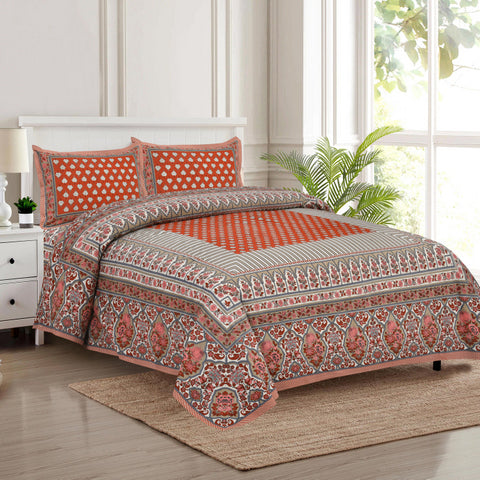 Handcrafted Jaipuri Look Cotton Double Bedsheet with 2 Reversible Pillow Covers