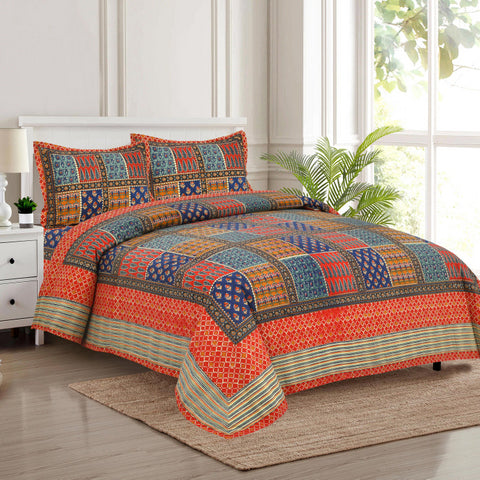 Handcrafted Jaipuri Look Cotton Double Bedsheet with 2 Reversible Pillow Covers