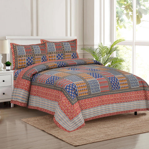 Handcrafted Jaipuri Look Cotton Double Bedsheet with 2 Reversible Pillow Covers