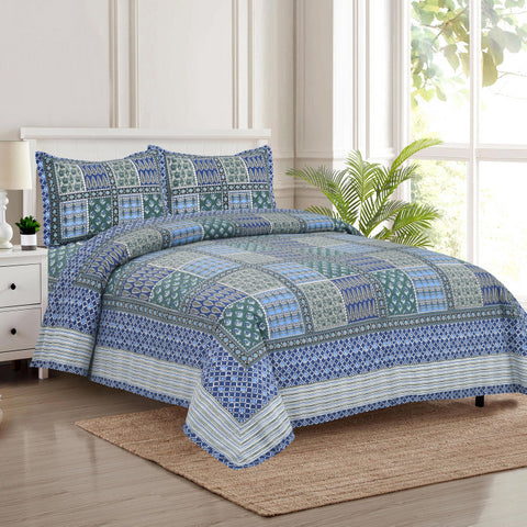 Handcrafted Jaipuri Look Cotton Double Bedsheet with 2 Reversible Pillow Covers