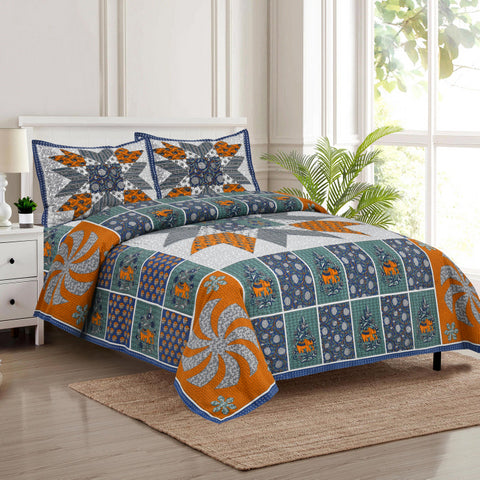 Handcrafted Jaipuri Look Cotton Double Bedsheet with 2 Reversible Pillow Covers