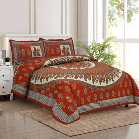 Handcrafted Jaipuri Look Cotton Double Bedsheet with 2 Reversible Pillow Covers