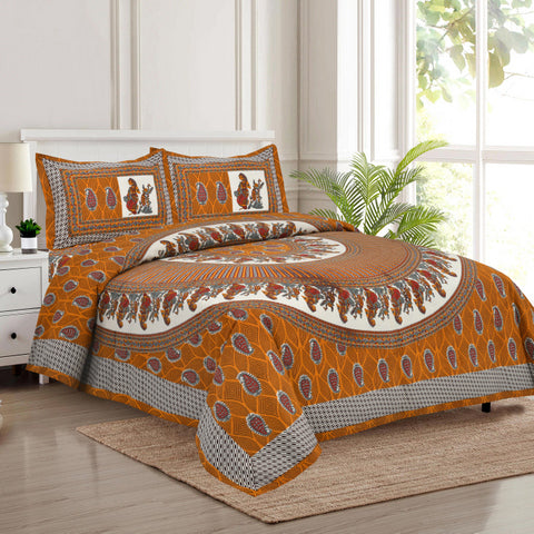 Handcrafted Jaipuri Look Cotton Double Bedsheet with 2 Reversible Pillow Covers