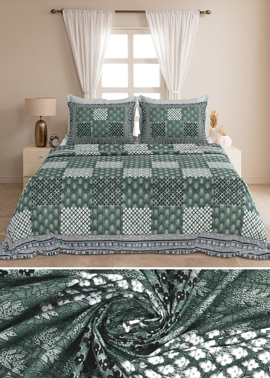 Handcrafted Jaipuri Look Cotton Double Bedsheet with 2 Reversible Pillow Covers