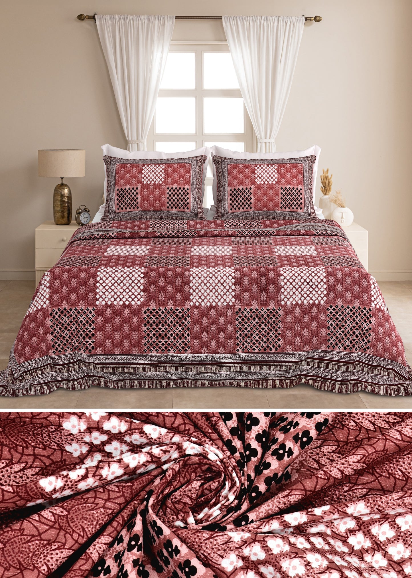 Handcrafted Jaipuri Look Cotton Double Bedsheet with 2 Reversible Pillow Covers