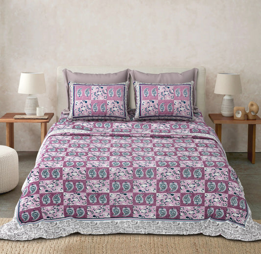 Handcrafted Jaipuri Look Cotton Double Bedsheet with 2 Reversible Pillow Covers