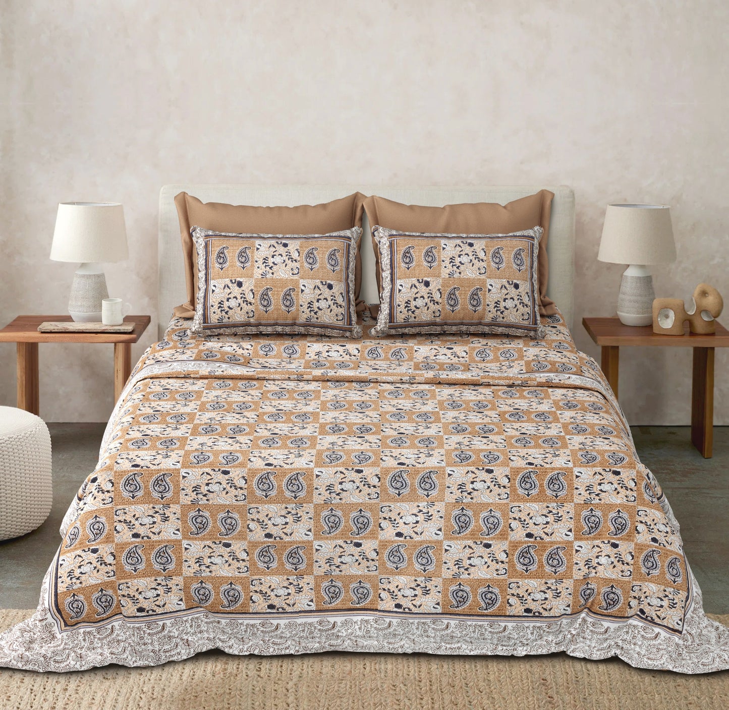 Handcrafted Jaipuri Look Cotton Double Bedsheet with 2 Reversible Pillow Covers